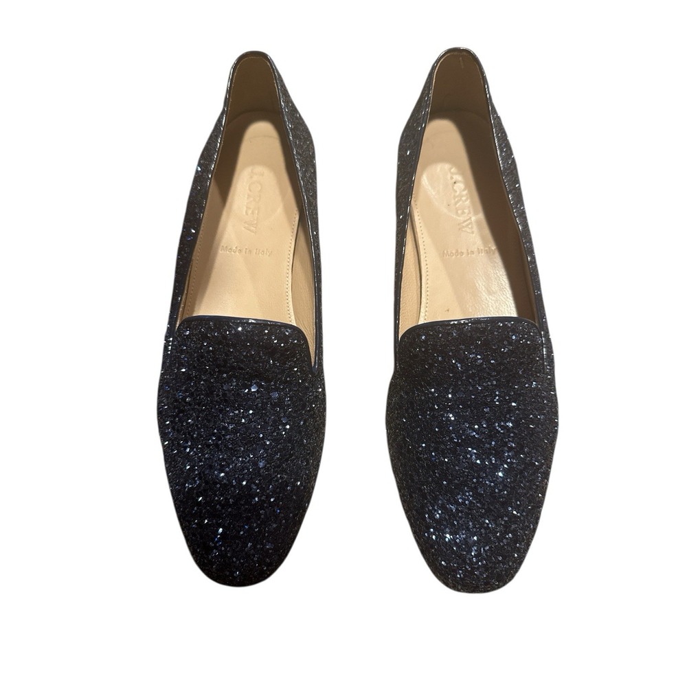 J Crew Blue Glitter Leather Loafers Woman's‎ Size 6.5 Loafers